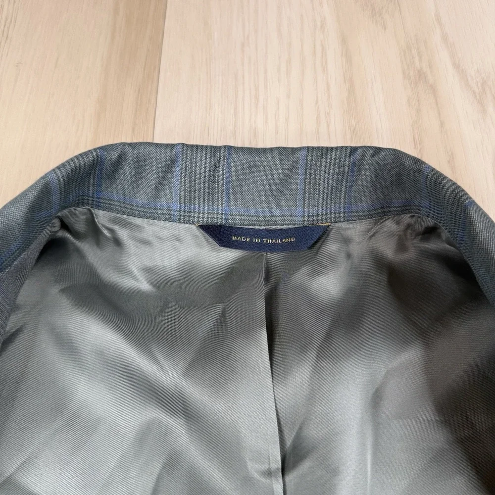 Brooks Brothers Sport Coat Gray Blue Plaid Italian Wool Zignone Blazer Men's 42R